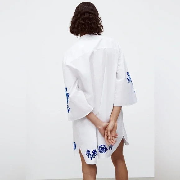Zara White Mini Dress with Blue Floral Embroidery - Picture 5 of 10